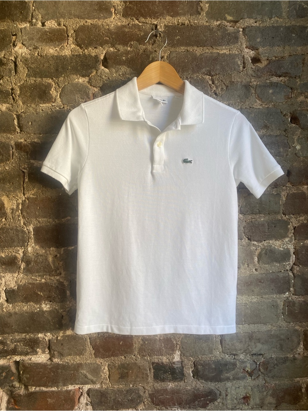 Lacoste Teens 14y White Cotton Solid Short Sleeve Collared Polo Shirt
